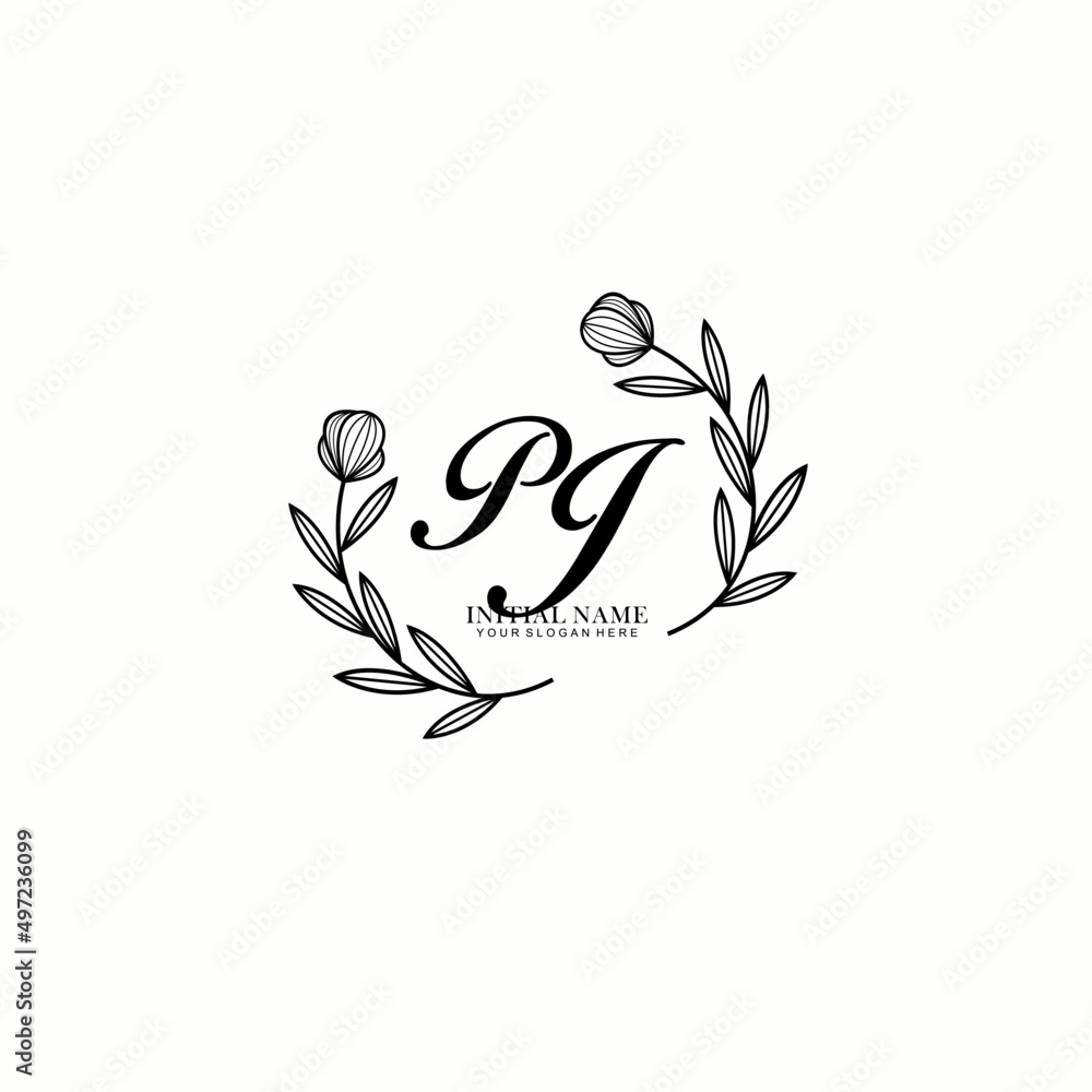 PJ Initial letter handwriting and signature logo. Beauty vector initial logo .Fashion boutique floral and botanical PJ Initial letter handwriting and signature logo. Beauty vector initial logo .Fashion boutique floral and botanical