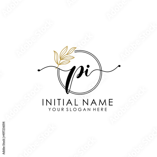 PI Luxury initial handwriting logo with flower template, logo for beauty, fashion, wedding, photography