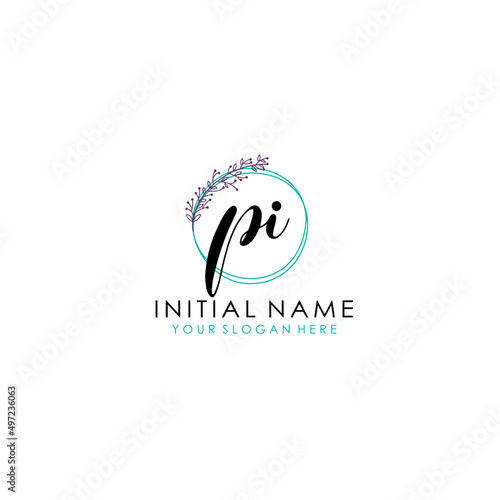 PI Initial letter handwriting and signature logo. Beauty vector initial logo .Fashion  boutique  floral and botanical
