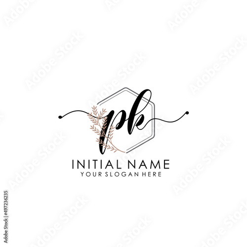 PK Luxury initial handwriting logo with flower template, logo for beauty, fashion, wedding, photography