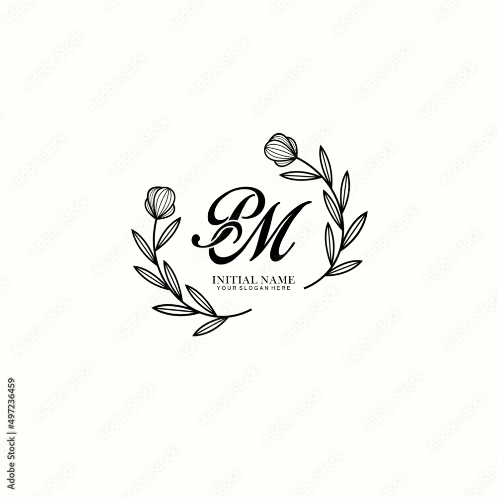 Fototapeta premium PM Initial letter handwriting and signature logo. Beauty vector initial logo .Fashion boutique floral and botanical