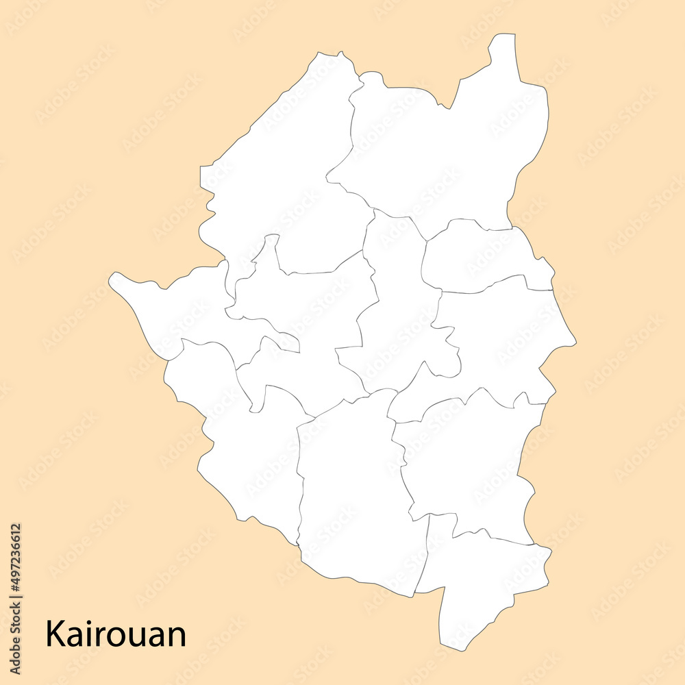 High Quality map of Kairouan is a region of Tunisia High Quality map of Kairouan is a region of Tunisia