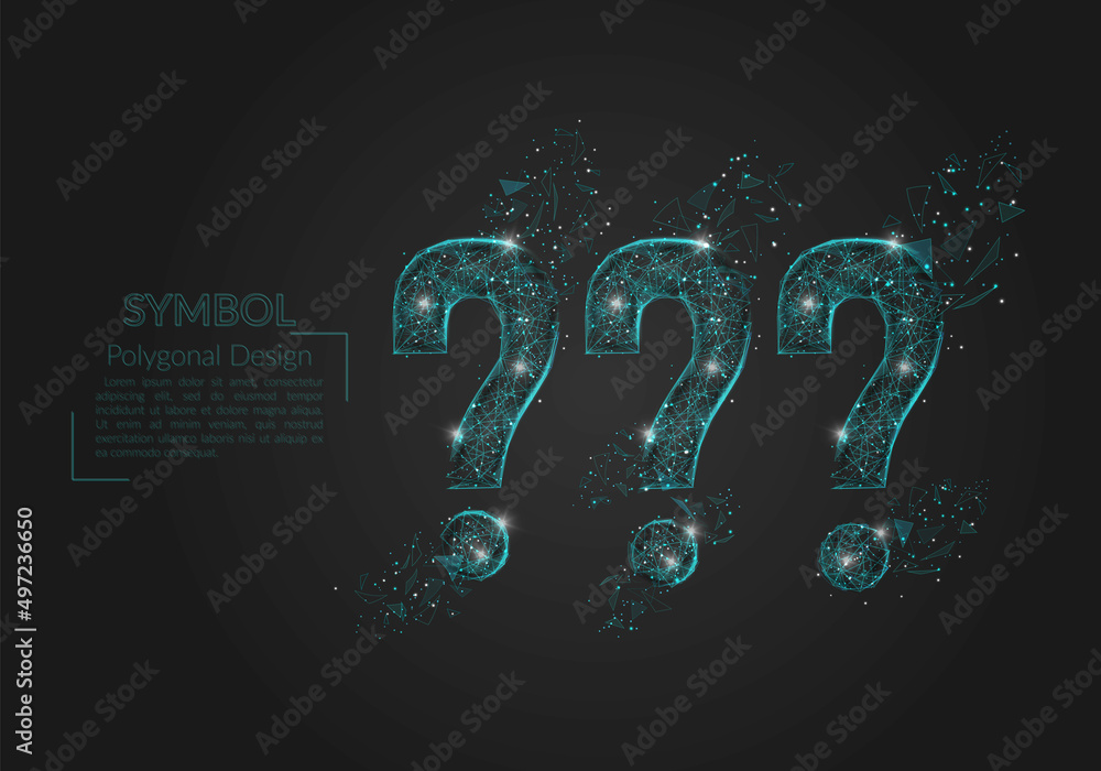 Abstract isolated blue image of a question sign. Polygonal illustration looks like stars in the blask night sky in spase or flying glass shards. Digital design for website, web, internet. Abstract isolated blue image of a question sign. Polygonal illustration looks like stars in the blask night sky in spase or flying glass shards. Digital design for website, web, internet.