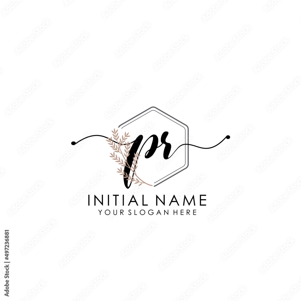 PR Luxury initial handwriting logo with flower template, logo for beauty, fashion, wedding, photography PR Luxury initial handwriting logo with flower template, logo for beauty, fashion, wedding, photography