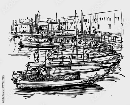 Sketch of Odessa port in Ukraine before war hand draw