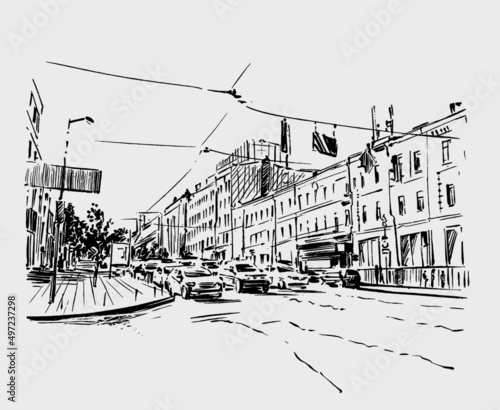 Sketch of Kyiv city in Ukraine before war hand draw