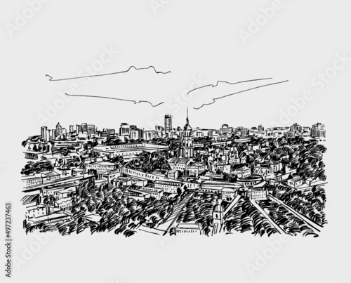 Sketch of Kyiv city in Ukraine before war hand draw