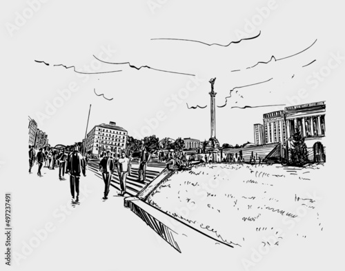 Sketch of Kyiv city in Ukraine before war hand draw