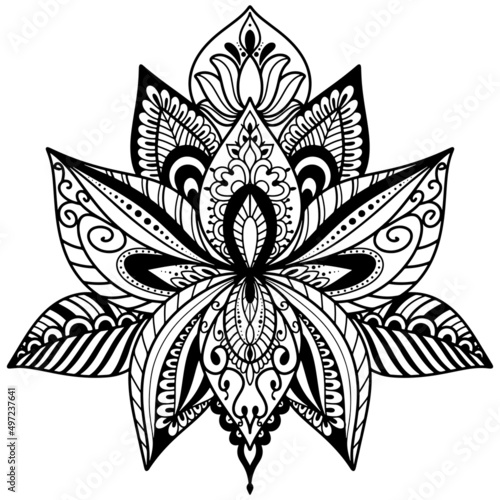 Flower Mandala pattern for Coloring book, Art wallpaper design, Decorative frame ornament in ethnic oriental style, Henna, Mehndi, tattoo, decoration.