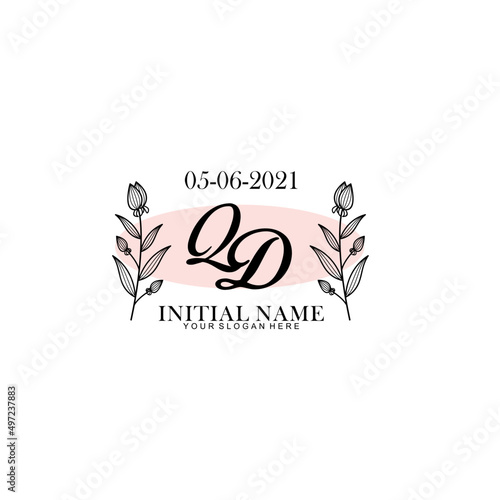 QD Initial letter handwriting and signature logo. Beauty vector initial logo .Fashion  boutique  floral and botanical