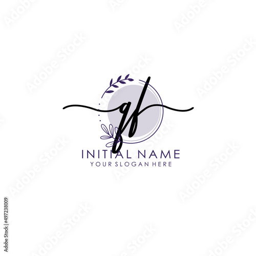 QF Luxury initial handwriting logo with flower template, logo for beauty, fashion, wedding, photography