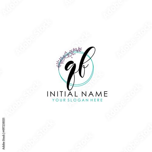 QF Initial letter handwriting and signature logo. Beauty vector initial logo .Fashion boutique floral and botanical