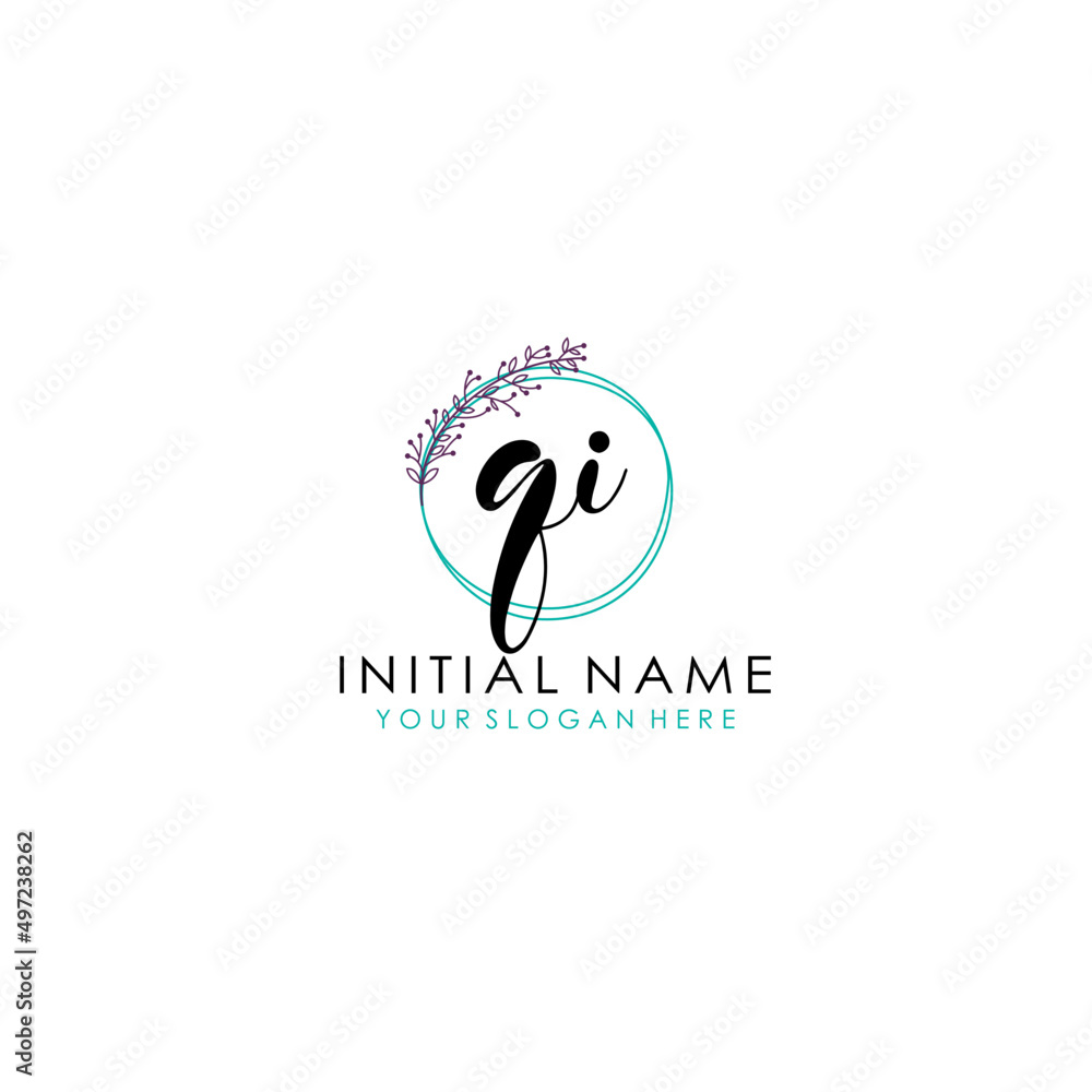 Fototapeta premium QI Initial letter handwriting and signature logo. Beauty vector initial logo .Fashion boutique floral and botanical