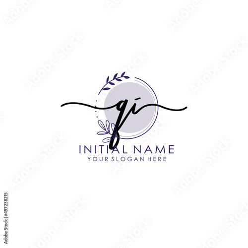 QI Luxury initial handwriting logo with flower template, logo for beauty, fashion, wedding, photography