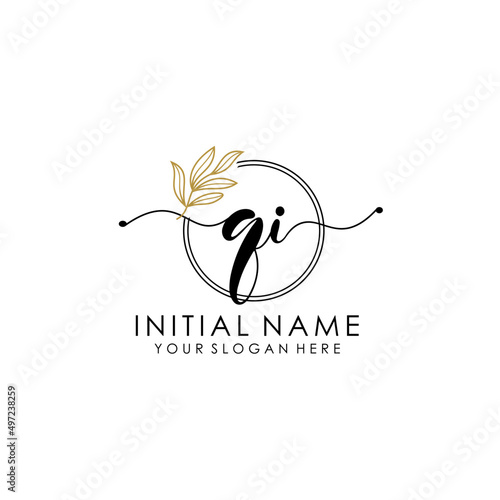 QI Luxury initial handwriting logo with flower template, logo for beauty, fashion, wedding, photography
