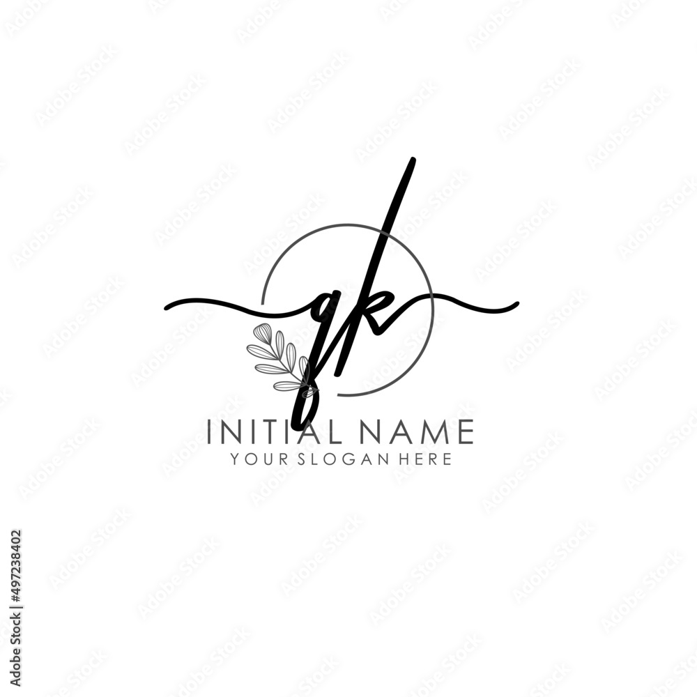 QK Luxury initial handwriting logo with flower template, logo for beauty, fashion, wedding, photography QK Luxury initial handwriting logo with flower template, logo for beauty, fashion, wedding, photography