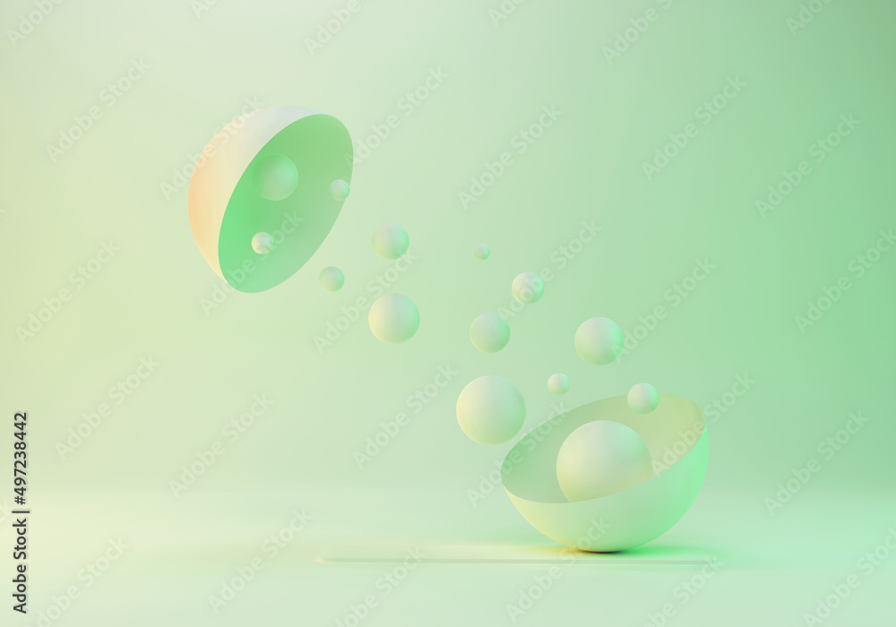 light green background with capsule and abstract lemon green spheres