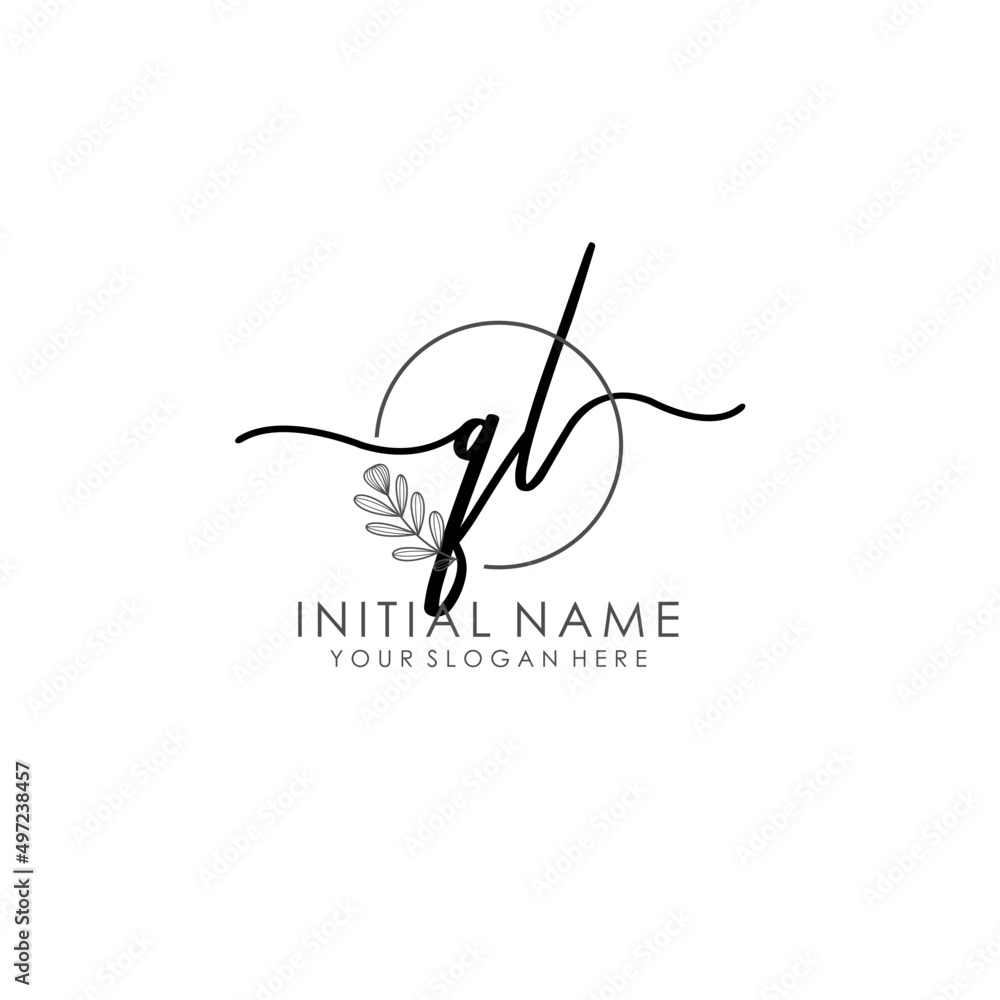 Obraz premium QL Luxury initial handwriting logo with flower template, logo for beauty, fashion, wedding, photography