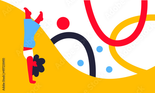 Woman characters cartoon vector. Summer vacation cards. Vector colorful illustration set with abstract background for poster, flyer, postcard, store. Sport time