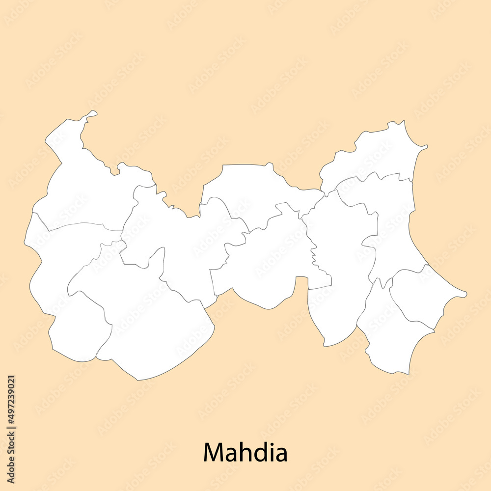 Fototapeta premium High Quality map of Mahdia is a region of Tunisia