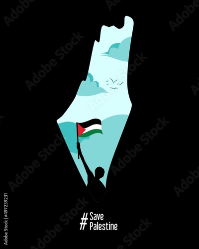 illustration vector graphic of save palestine,map and flag,suitable for banner,poster,campaign,etc.