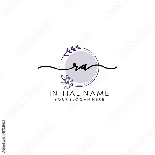 RA Luxury initial handwriting logo with flower template, logo for beauty, fashion, wedding, photography