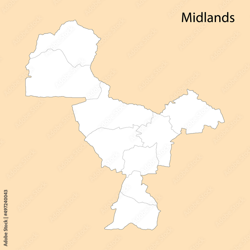Obraz premium High Quality map of Midlands is a region of Zimbabwe