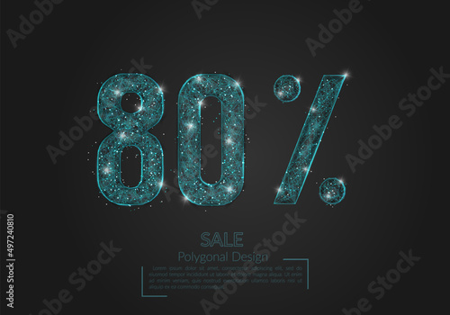 Abstract isolated blue 80 percent sale concept. Polygonal illustration looks like stars in the blask night sky in spase or flying glass shards. Digital design for website, web, internet.
