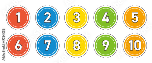 1〜10までの数字アイコンセット　丸（ビビッドカラー）