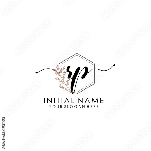 RP Luxury initial handwriting logo with flower template, logo for beauty, fashion, wedding, photography