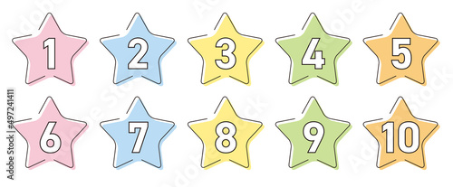 1〜10までの数字アイコンセット　星（パステルカラー）