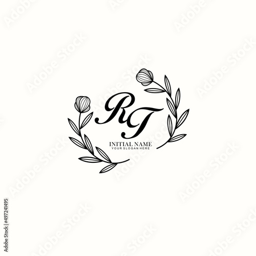 RT Initial letter handwriting and signature logo. Beauty vector initial logo .Fashion boutique floral and botanical