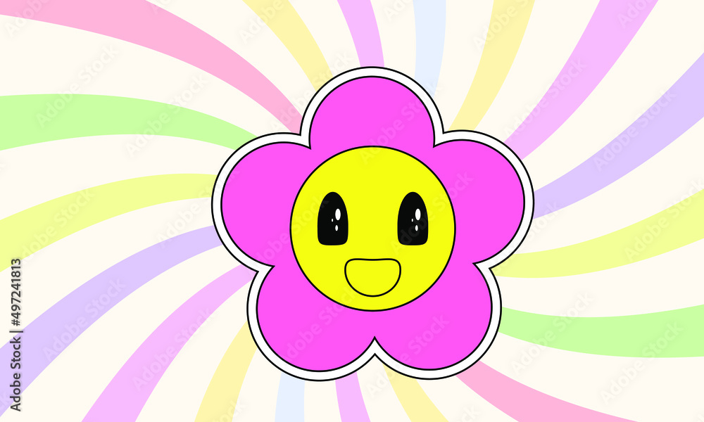 Retro emoji flower faces, trendy psychedelics design vector illustration set Retro emoji flower faces, trendy psychedelics design vector illustration set
