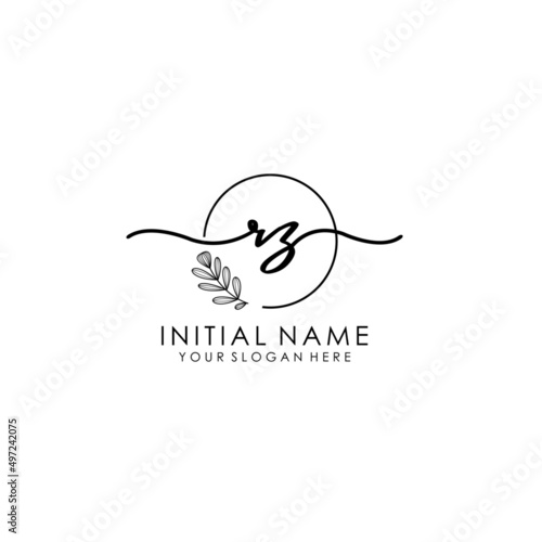RZ Luxury initial handwriting logo with flower template, logo for beauty, fashion, wedding, photography