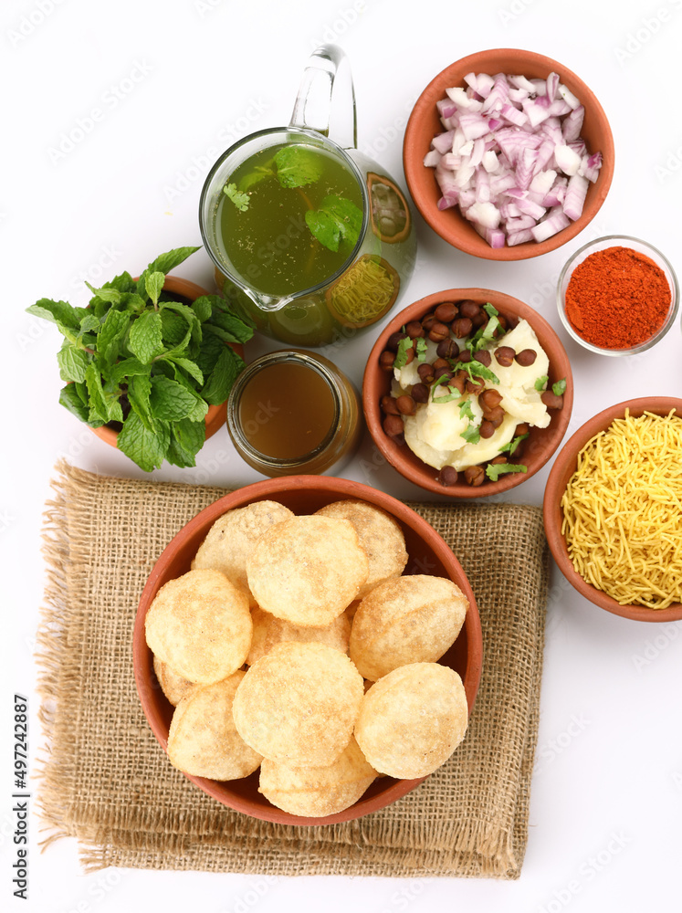 Panipuri or Golgappa is a popular street snack from India. It's a round, hollow puri filled with a mixture of flavoured water and other chat items Panipuri or Golgappa is a popular street snack from India. It's a round, hollow puri filled with a mixture of flavoured water and other chat items