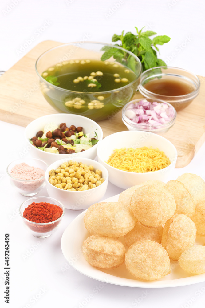 Panipuri or Golgappa is a popular street snack from India. It's a round, hollow puri filled with a mixture of flavoured water and other chat items Panipuri or Golgappa is a popular street snack from India. It's a round, hollow puri filled with a mixture of flavoured water and other chat items