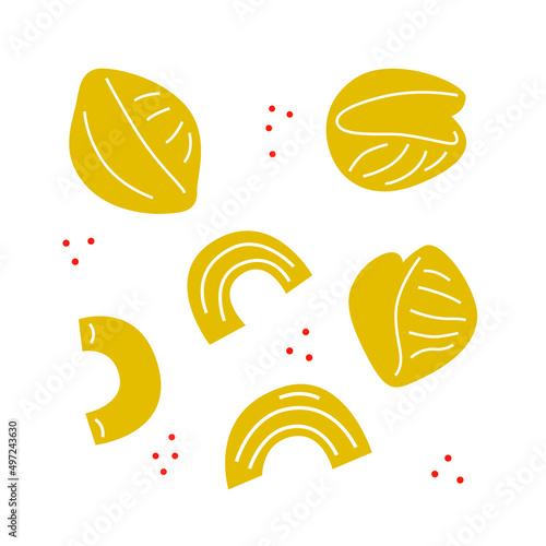 Pasta simple icons vector. Ingredients for cooking. Pasta, noodles, vegetables abstract still life illustration for your design. Minimalist art for logo, posters, wall art