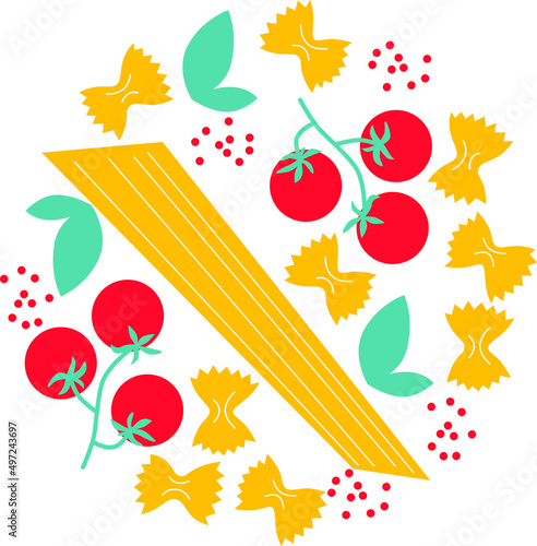 Pasta and pepper simple icons vector. Ingredients for cooking. Pasta, noodles, vegetables abstract still life illustration for your design. Minimalist art for logo, posters, wall art