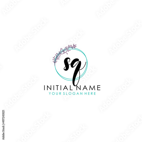 SQ Initial letter handwriting and signature logo. Beauty vector initial logo .Fashion boutique floral and botanical