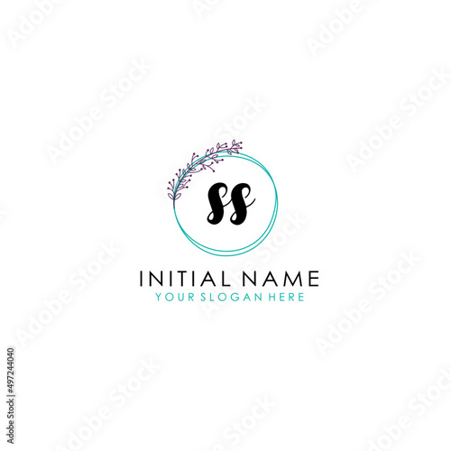Fototapeta Naklejka Na Ścianę i Meble -  SS Initial letter handwriting and signature logo. Beauty vector initial logo .Fashion  boutique  floral and botanical