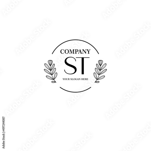 ST Beauty vector initial logo art handwriting logo of initial signature, wedding, fashion, jewelry, boutique, floraL