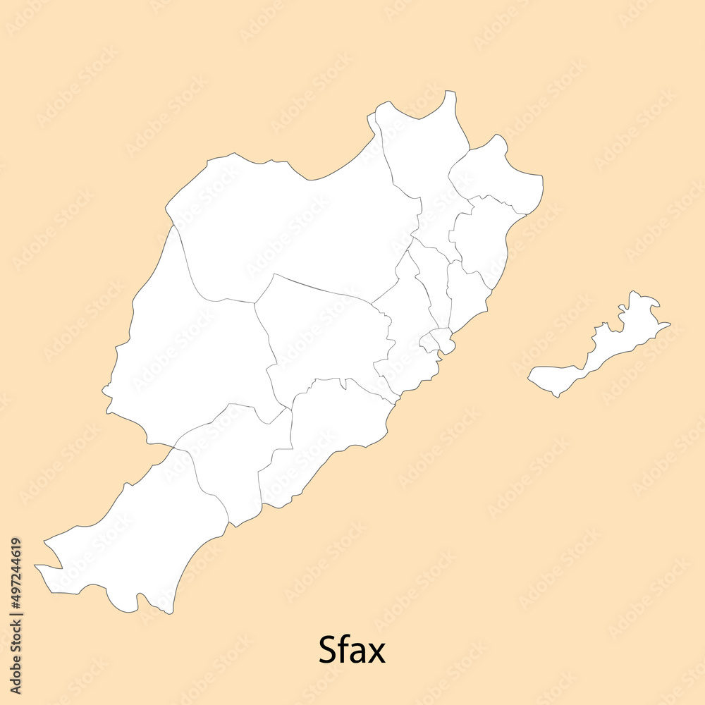 High Quality map of Sfax is a region of Tunisia High Quality map of Sfax is a region of Tunisia