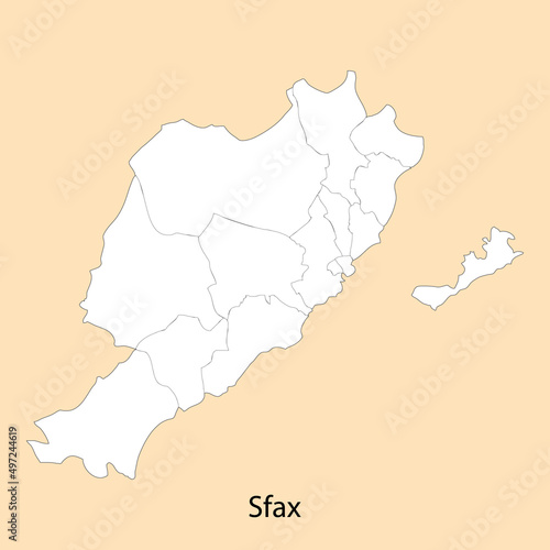 High Quality map of Sfax is a region of Tunisia
