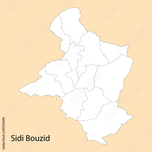 High Quality map of Sidi Bouzid is a region of Tunisia