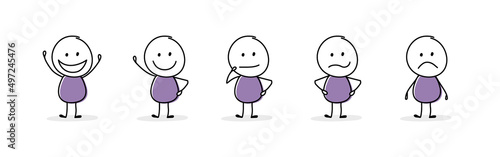 Business concept. Funny stickman showing gestures. Vector