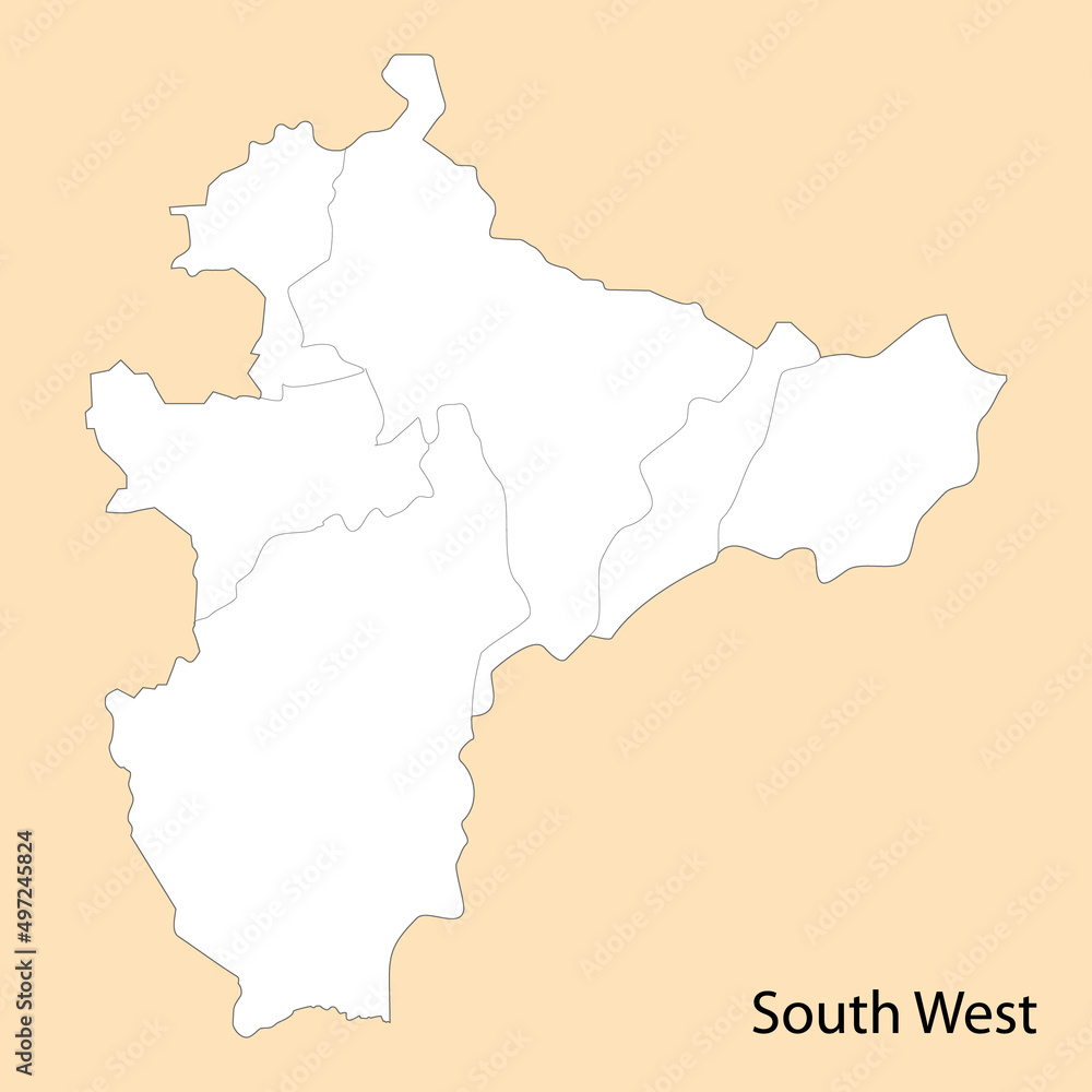 High Quality map of South West is a region of Ethiopia