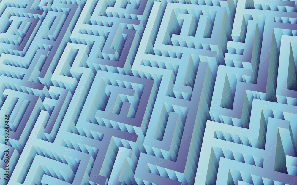 Blue maze illustration. Abstract labyrinth 3D rendering. Blue maze, abstract illustration Blue maze illustration. Abstract labyrinth 3D rendering. Blue maze, abstract illustration