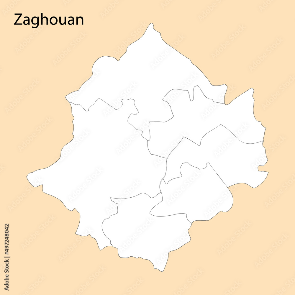 High Quality map of Zaghouan is a region of Tunisia
