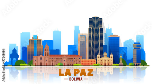La Paz ( Bolivia ) city skyline at white background. Vector Illustration. Business travel and tourism concept with modern buildings. Image for web or print.