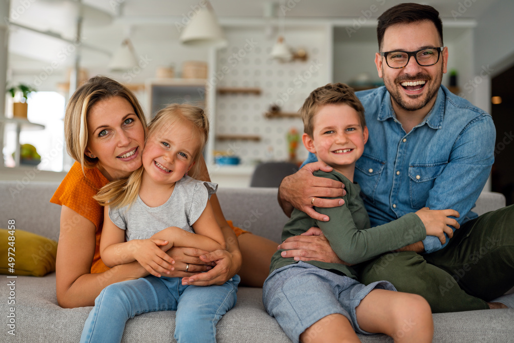 Happy family having fun and spending time together at home